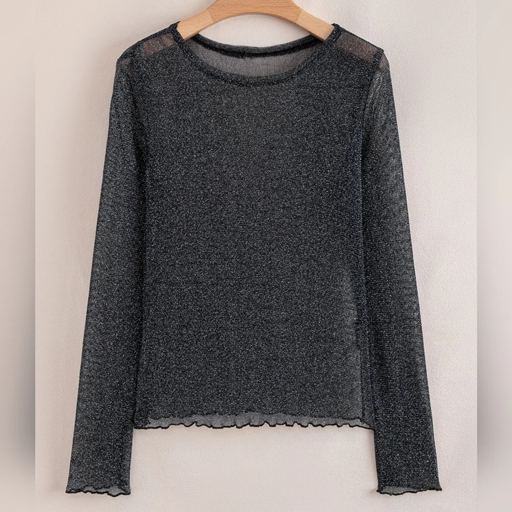 Black Sheer Glitter Top - Picture 3 of 9